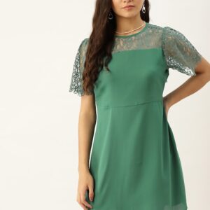 DressBerry Solid with Lace Detail A-Line Dress