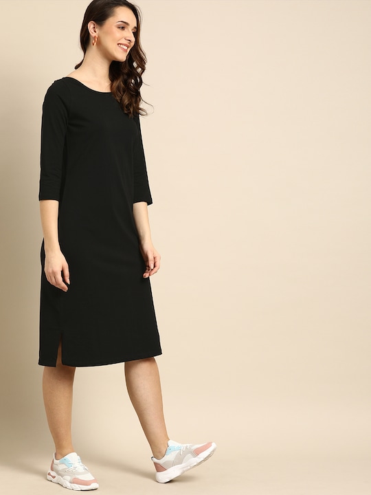 DressBerry Women Black Solid Sheath Dress