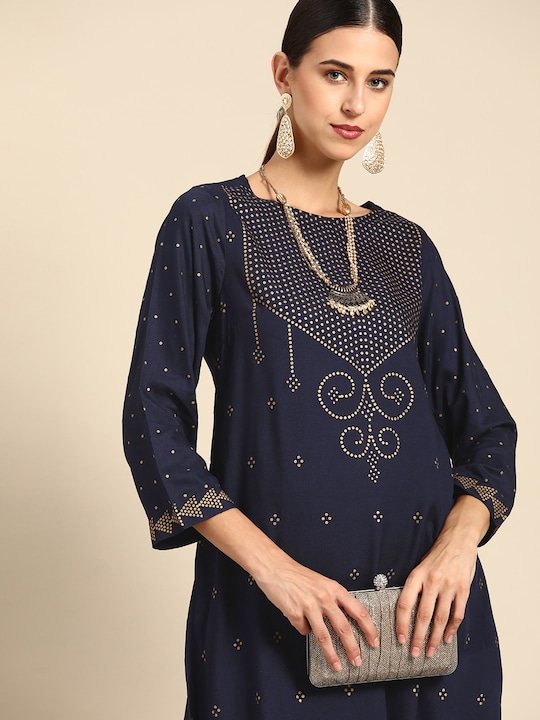 Anouk Women Geometric Printed Indigo Kurta