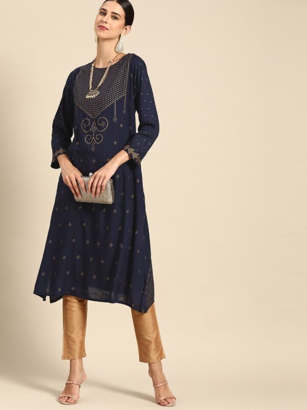 Anouk Women Geometric Printed Indigo Kurta