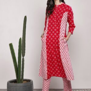 Sangria Women Mandarin Collar Printed Kurta Set