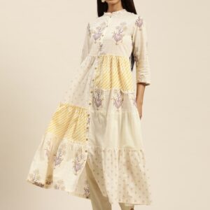 Sangria Women Ethnic Motifs Print Pure Cotton A-Line Tiered Kurta