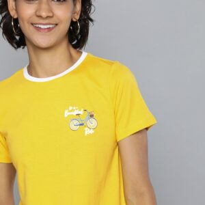 Mast & Harbour Women Solid Round Neck T-shirt With Printed Detailing