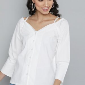 HERE&NOW Solid Sleeves Pure Cotton Bardot Top