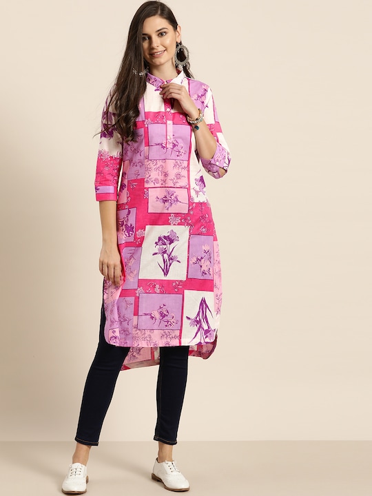 Sangria Women Ethnic Motifs Print Pure Cotton Straight Kurta