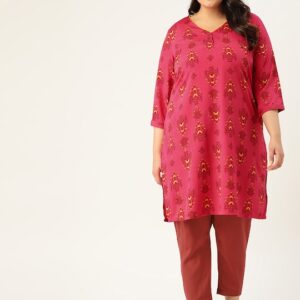 Sztori Women Plus Size Ethnic Motif Printed Kurta with Trousers