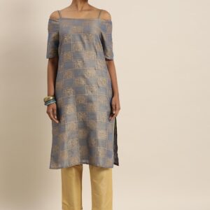 Taavi Women Kanchi Gold Khadi Print Sustainable Kurta