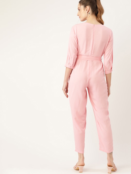 DressBerry Cropped Basic Jumpsuit With Waist Tie-Ups