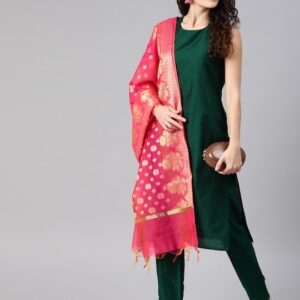 Anouk Women Green Solid Kurta with Trousers & Dupatta