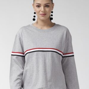 plusS Women Grey Melange Solid Sweatshirt