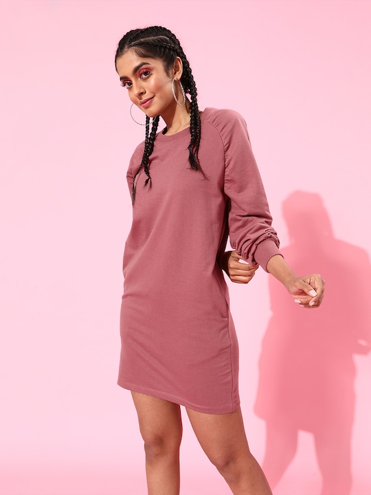 Roadster Solid Raglan Sleeves Jumper Dress