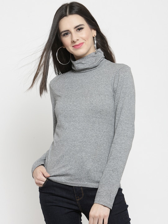 Sera Women Grey Melange Solid Top