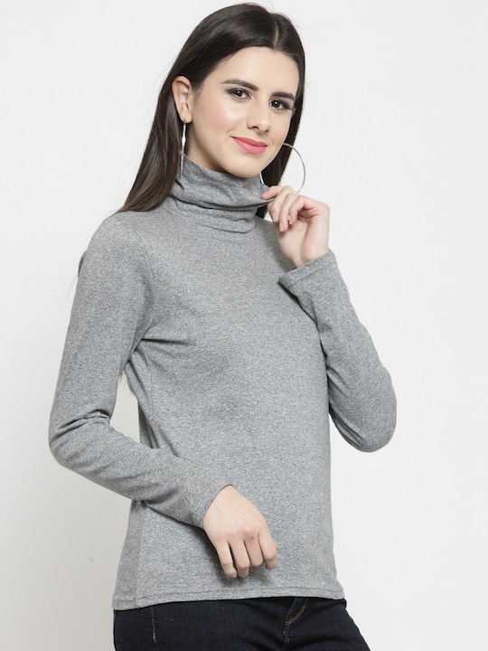 Sera Women Grey Melange Solid Top