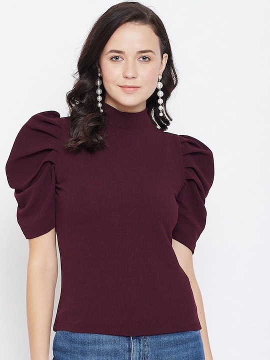 Zastraa Top With Puff Sleeves