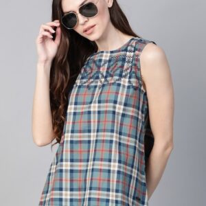 Roadster Women Checked A-Line Pure Cotton Top