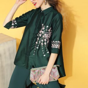 Libas Women Floral Embroidered Opaque Casual Shirt