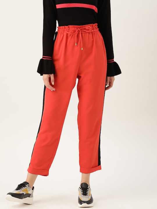 DressBerry Women Rust Orange Solid Trousers