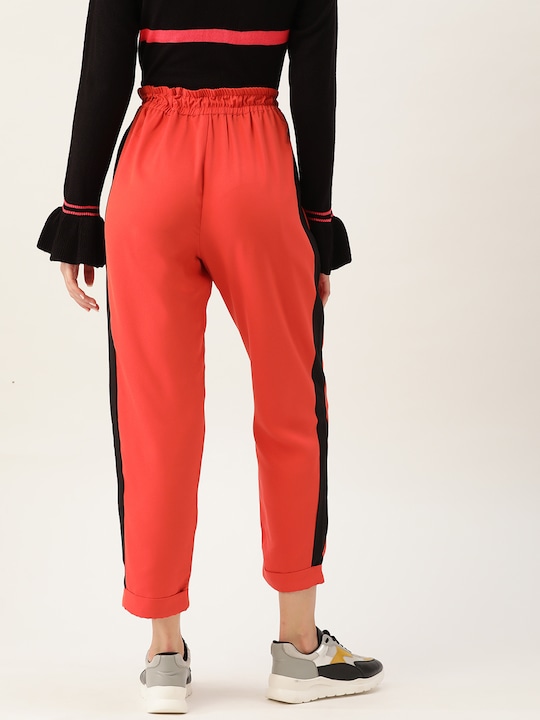 DressBerry Women Rust Orange Solid Trousers