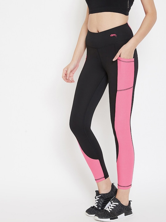 JUMP USA Women Colourblocked Slim-Fit Activewear Gym Tights