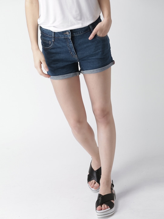 Mast & Harbour Women Solid Regular Fit Denim Shorts