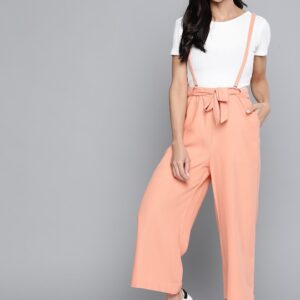 Mast & Harbour Women Solid Cropped Trousers With Suspenders