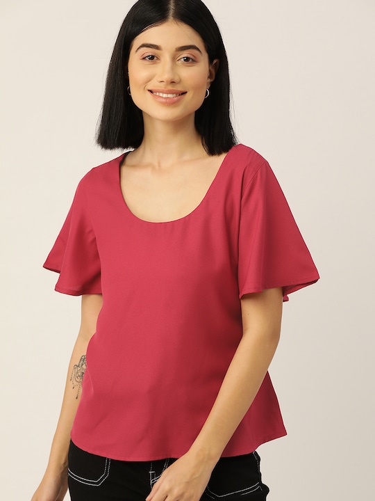 DressBerry Women Solid Flared Sleeves Top