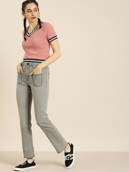 Moda Rapido Women Grey Straight Fit Stretchable Jeans