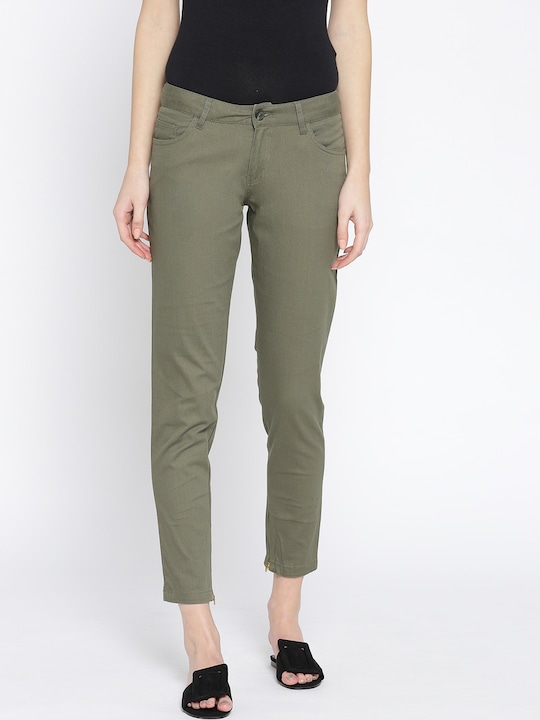 Wills Lifestyle Women Slim Fit Solid Cropped Trousers