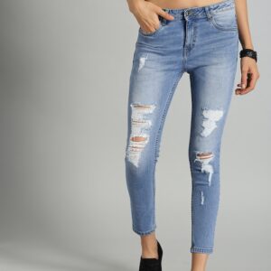 Roadster Women Skinny Fit Mid-Rise Mildly Distressed Stretchable Cropped Jeans