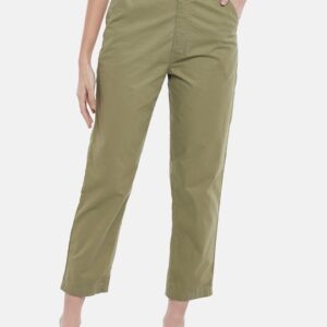 Pantaloons Women Olive Green Regular Fit Pure Cotton Trousers