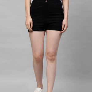 Athena Women Black Solid Regular Shorts