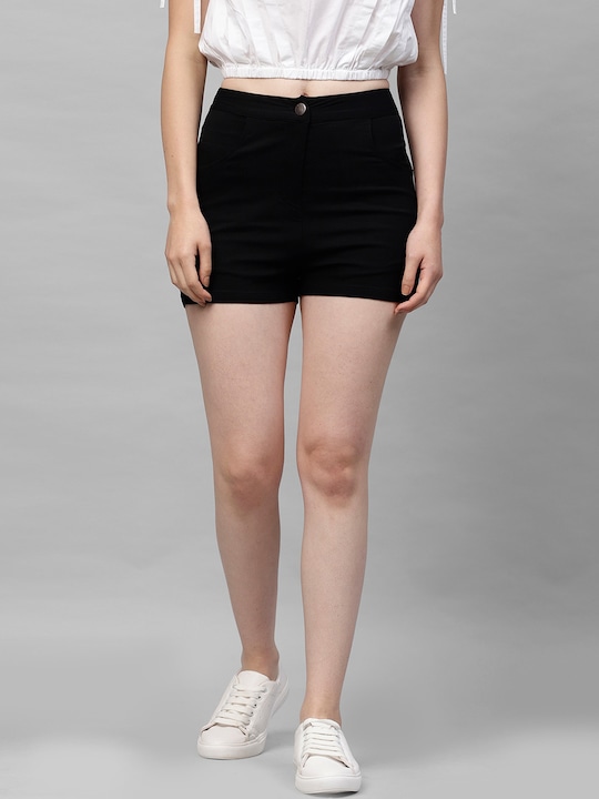 Athena Women Black Solid Regular Shorts