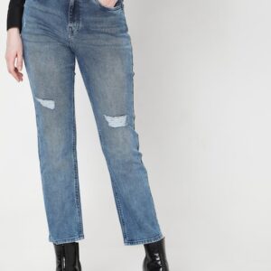 Vero Moda Women Straight Fit High-Rise Mildly Distressed Heavy Fade Jeans