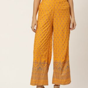 Anouk Women Mustard Ethnic Motifs Printed Flared Palazzos