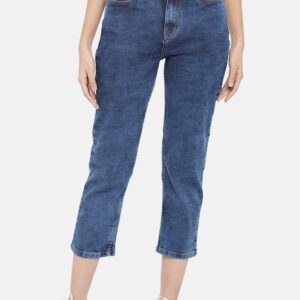 People Women Blue Straight Fit High-Rise Jeans