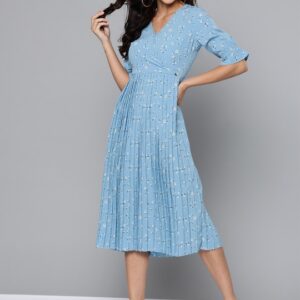 Mast & Harbour Accordion Pleated Floral Printed Wrap Dress