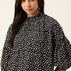 her by invictus Puff Sleeve Polka Dot Print Boxy Top