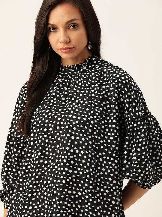 her by invictus Puff Sleeve Polka Dot Print Boxy Top