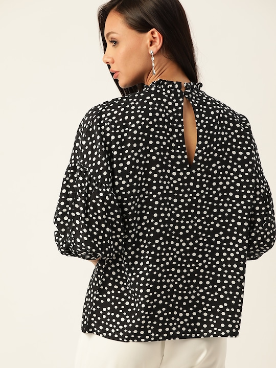 her by invictus Puff Sleeve Polka Dot Print Boxy Top