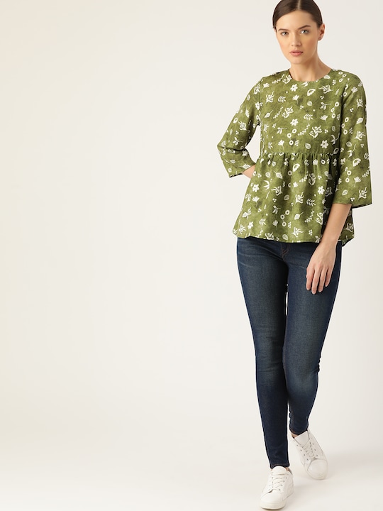 ether Floral Print A-Line Top