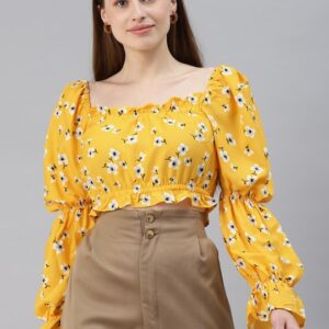 plusS Yellow Floral Regular Crop Top