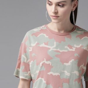 Roadster Women Camouflage Print Round Neck Pure Cotton T-shirt