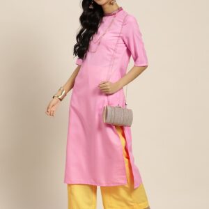 Sangria Women Solid Thread Work Straight Kurta with Palazzos