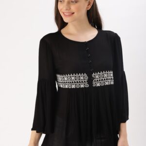 DressBerry Women Black Solid Empire Top