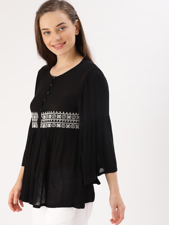 DressBerry Women Black Solid Empire Top