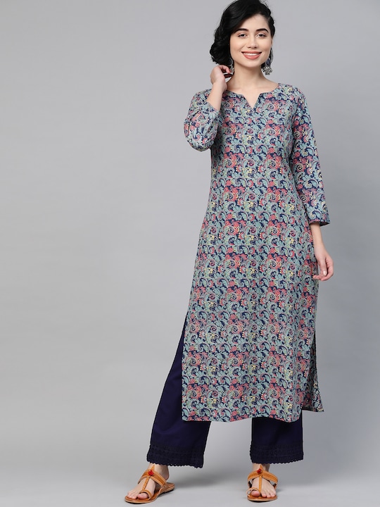 HERE&NOW Women Pure Cotton Ethnic Motifs Printed Kurta