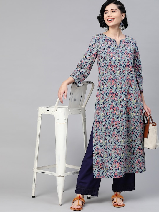 HERE&NOW Women Pure Cotton Ethnic Motifs Printed Kurta