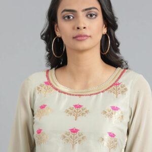 WISHFUL Women  Woven Design Jacquard Straight Kurta