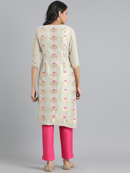 WISHFUL Women  Woven Design Jacquard Straight Kurta