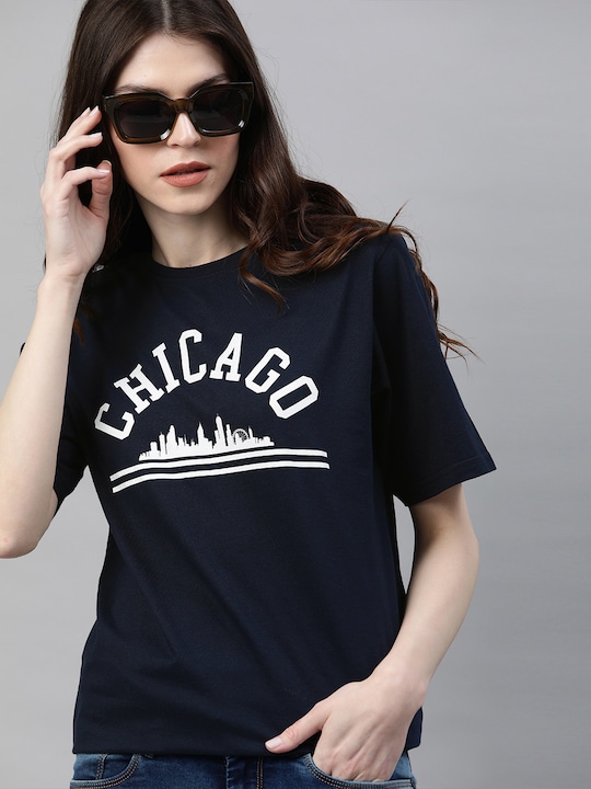 DILLINGER Women Printed Round Neck Oversized Pure Cotton T-shirt